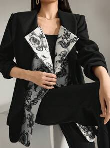 Heiryn 女士休闲西装外套，简约时尚，适合日常穿着 - 黑色 - 查看 2