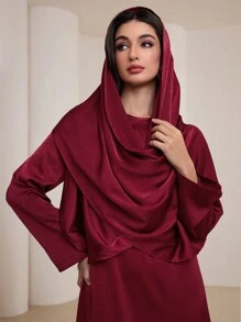 Graceveil Vestido de abaya árabe modesto con cuello de capucha y falda - Burdeos - Ver 6