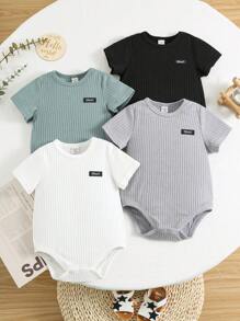 SHEIN 4pcs/Set Newborn All-Match Minimalist Snap Front Bodysuits, Casual Versatile For Everyday & Outings