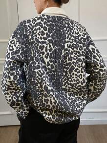 DAZY Women's Autumn Chic Leopard Print Denim Jacket Cheetah Print