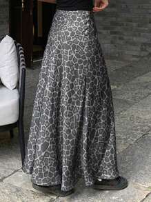 DAZY 女士豹纹简约长裙，休闲日常穿着 - 灰色 - 查看 7