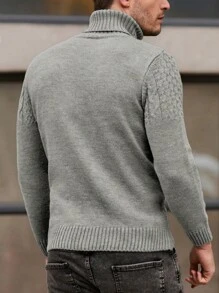 EURMUSE Men Cable Knit Detailed Turtle Neck Casual Sweater For Autumn & Winter - Grey - View 2
