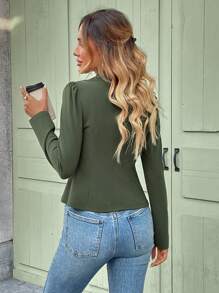 SHEIN LUNE 绿色针织短款飞行员轻薄西装外套，情人节商务休闲女装，秋冬季商务休闲装。 - 橄欖綠 - 查看 2