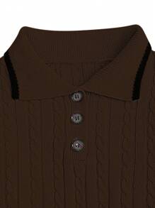 Lunelith SHEIN Lunessa Vestido de suéter casual de manga larga con cuello polo y bloques de color para mujer de otoño/invierno