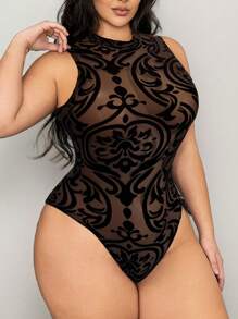 SHEIN SXY 大码圆领无袖简约休闲紧身衣 - 黑色 - 查看 2