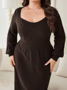 Mulvari Plus Size Solid Color Long Sleeve Sweater Dress, Minimalist Fashion For Casual Daily Wear