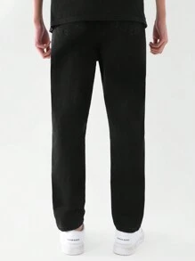 SHEIN 1 条适合青少年男孩的时尚破洞嘻哈牛仔裤，哥哥款和弟弟款单独出售 - 黑色 - 查看 2