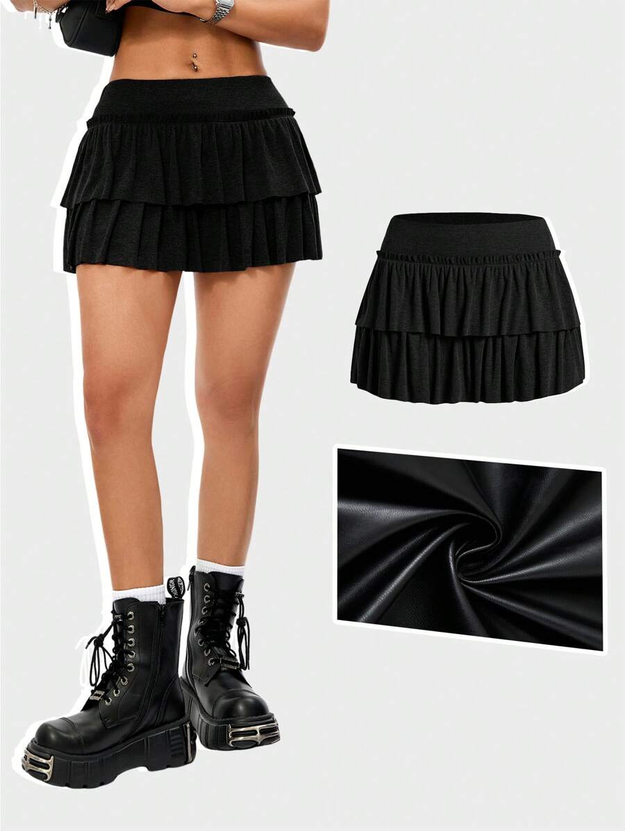 Coolane Women's Layered High Waisted Cake Skirt, With Built-In Lining To Prevent See-Through, Skirt Design - Black - View 1