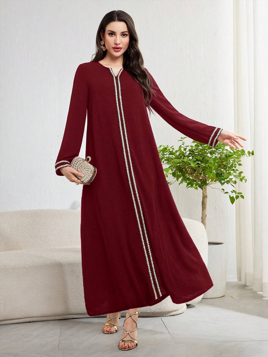 Al Najma Women's Casual Arabic Style Simple Elegant Daily Dress, Modest - Burgundy - View 1