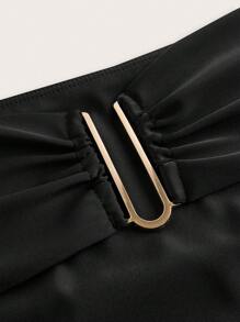 SHEIN Swim Curve 女性實色褶裥比基尼下著，圓環裝飾，適用於夏季海灘度假 - 黑色 - 查看 3