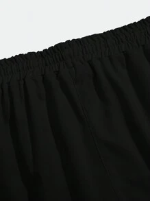 Manfinity Homme Plus Size Men's Letter Print Round Neck Short Sleeve T-Shirt And Drawstring Waist Shorts Casual Suit - Black and White - View 4