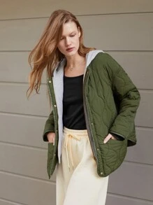 Maija Women's Hooded Solid Color Long Sleeve Simple Casual Jacket For Daily Wear ,Festival