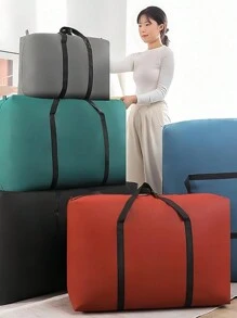 1 pièce Sac de rangement zippé pliable portable en non-tissé noir. Organisateur de bagage pour vêtements saisonniers, couettes, décoration de Noël, équipement de voyage. Solution de rangement grande capacité, réutilisable, durable et légère.