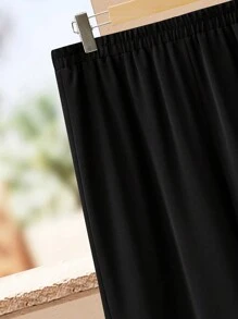 Lacomfia 2pcs/Set Plus Size Women Geometric Pattern Patchwork Elegant Vintage Long Sleeve Top And Wide Leg Pants - Black - View 5