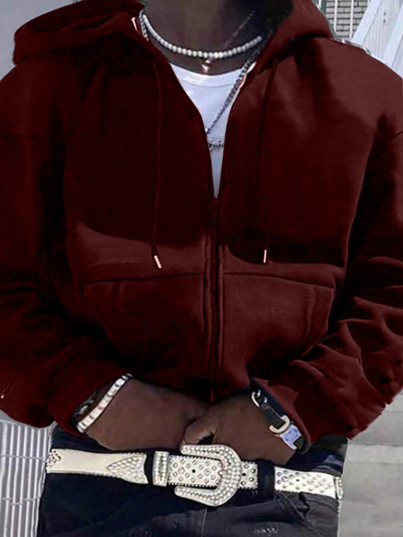 Manfinity Dauomo Men's Plus Size Hoodie Jacket With Pockets, Long Sleeve Zip-Up Sweatshirt