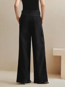 Anewsta Pantalones cargo casuales de mujer, pantalones rectos de alta calidad con cintura elástica y pliegues