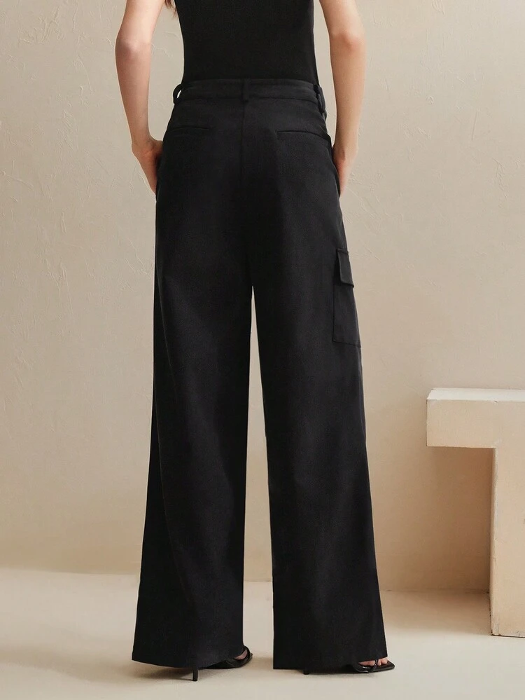 Pantalones cargo casuales de mujer, pantalones rectos de alta calidad con cintura elástica y pliegues