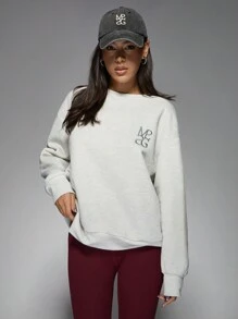 MISSGUIDED PLUS Áo nỉ thêu logo cổ điển cỡ lớn thường ngày mặc ở nhà thể thao thu đông ấm áp mặc dạo phố quần áo thể thao thiết yếu - Màu Xám nhạt - Xem 1