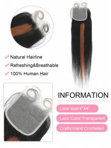 3pcs Straight Hair Bundles 4x4 Lace Front Closure With Baby Hair Around Transparent Lace Unprocessed Human Hair 1B/30 Color 3 Bundles Human Virgin Hair Extensions For Women Hair - S1/30 - View 3