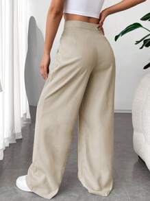 SHEIN EZwear 休闲百搭简约纯色直筒裤 - 香檳色 - 查看 2