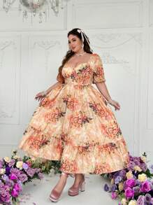 Flirla 大码复古印花连衣裙，非常适合外出、返校、日常休闲穿着、情人节 - 彩色 - 查看 6