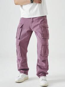 Chillumni Quần Jeans Denim Thiết Kế Đơn Giản Túi Trơn Cho Nam, Mặc Hàng Ngày Thường Ngày - Bụi hồng - Xem 3