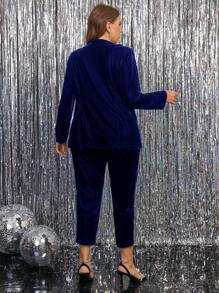 SHEIN Clasi 大码女士天鹅绒套装，适合教师，秋冬季 - 寶藍色 - 查看 2