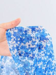 SHEIN 3pcs Tween Girl Swimwear Set, Printed Bikini Top And High Waist Bottoms With Skirt