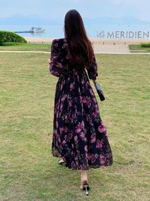 DAZY Women's Floral Print Long Sleeve Mid-Length Vacation Dress, Spring/Fall Boho - Black - View 6