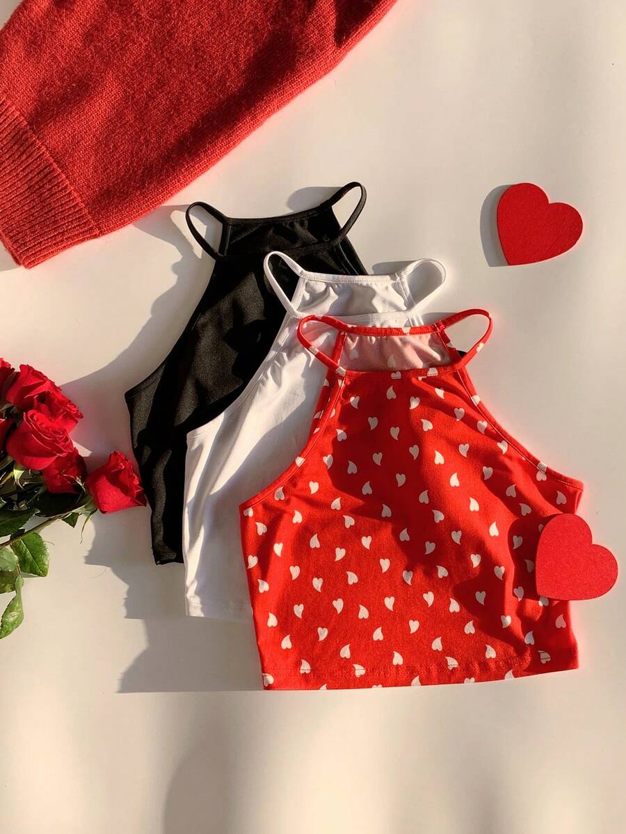 SHEIN EZwear Canotta casual con bretelle sottili e stile minimale, per l'estate, adatta per uso quotidiano, per San Valentino, come regalo - Multicolore - Visualizzare 1