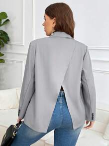 SHEIN Frenchy Plus Size Casual/Office Plain Color Blazer Jacket For Autumn - Grey - View 2