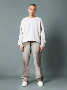 SUMWON Flare Fit Two Tone Curve Seaming Jean - Grey - View 3