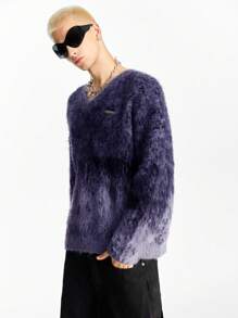 NEON BLANC 男士渐变色 V 领套头衫，适合秋冬季 - 紫色 - 查看 5