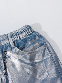 SHEIN Pantalones cargo plateados metálicos de estilo ciberpunk futurista con múltiples bolsillos 3D para adolescentes chicas