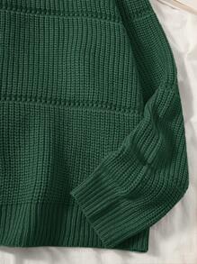 SHEIN EZwear Plus Solid Spring Ribbed Knit Sweater Green Sweater Women Sweater In Fall/Winter - Dark Green - View 4