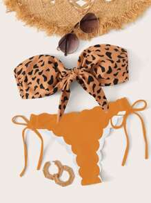 Swim Vcay Strapless Halter Bandeau Bikini, Low-Rise Summer - Orange - View 1