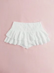 Comfortcana Ruffle Trim Knot Side Layer Hem Skirt - White - View 2