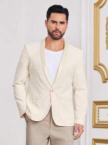 Calvornis Men's Casual Suit Set, Simple Fashionable Everyday Shirt And Pants - Apricot - View 1