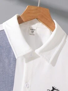 Tween Boy Casual Color Block Patchwork Polo Collar Short Sleeve Shirt, Suitable For Spring/Summer, Outdoor Play, School, Street, Party And Leisure Wear