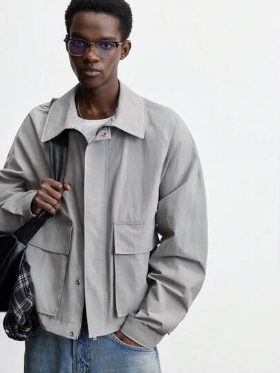 Maija 男士前拉链长袖口袋休闲夹克，简约日常穿着