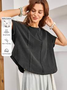 Bohemela 女性實色弧形梯形t恤 - 黑色 - 查看 6