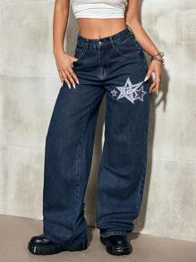 SHEIN EZwear Jeans casuales sencillos con bolsillo y detalles de botones delanteros para mujer
