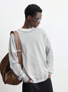 Maija 2025春季新款纯灰色圆领长袖简约套头毛衣男士时尚百搭适合情人节、节日、新年、日常穿着、度假、通勤 - 灰色 - 查看 3