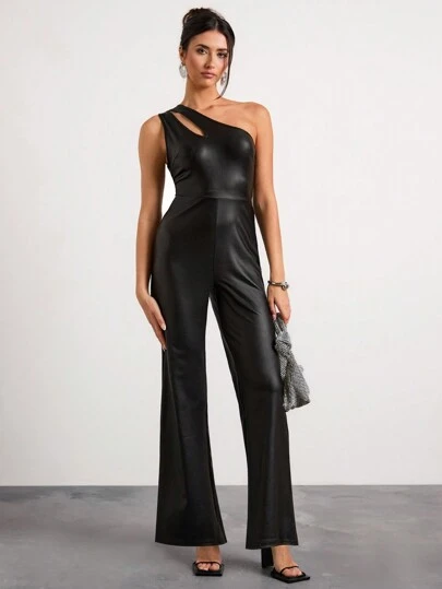 Glamine 女士纯色不对称领口连体裤