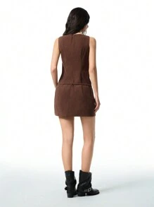 LYSMO Casual Solid Color Corduroy Sleeveless Mini Dress, Autumn/Winter
