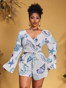 Slaydiva Plus Size Women 2 Pieces Set With Casual Ocean Print - Multicolor - View 4