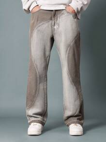 SUMWON Flare Fit Two Tone Curve Seaming Jean - Grey - View 1