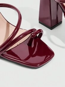 CUCCOO SZL Women's Fashion Patent Leather Burgundy Color Strap Peep Toe Chunky Heel Mules, Suitable For Commuting, Dates, Parties, Special Occasions, Holidays, Weddings, Valentine's Day Spring Shoes Spring Break Easter Prom Heels