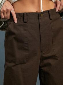 WESTFADE Pantalones rectos de tiro alto y cortos de primavera con detalles utilitarios - Negro - Ver 2