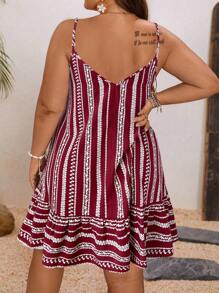 SHEIN VCAY Plus Size Boho Spaghetti Strap Striped Casual Short Dress, Sukienka na Lato